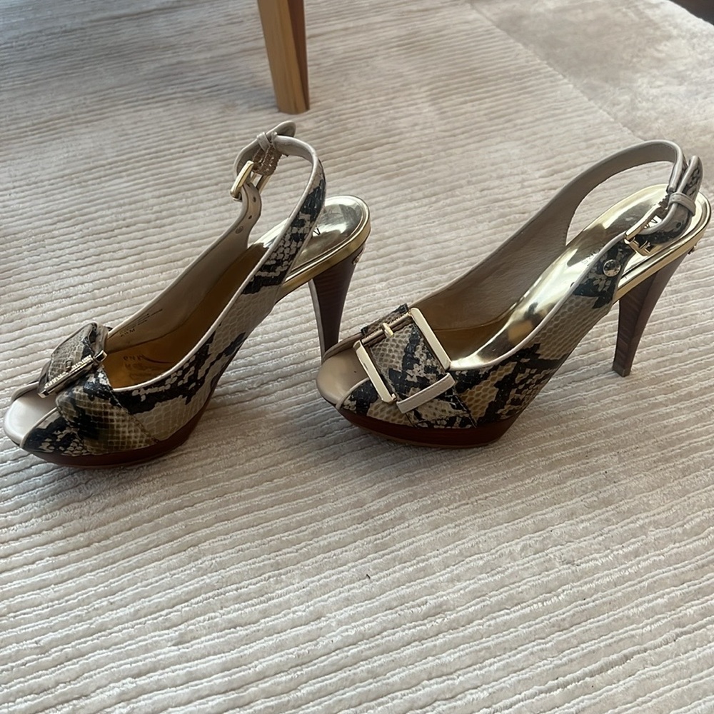 Michael Kors Snakeskin Peep-Toe Heels - Picture 3 of 7